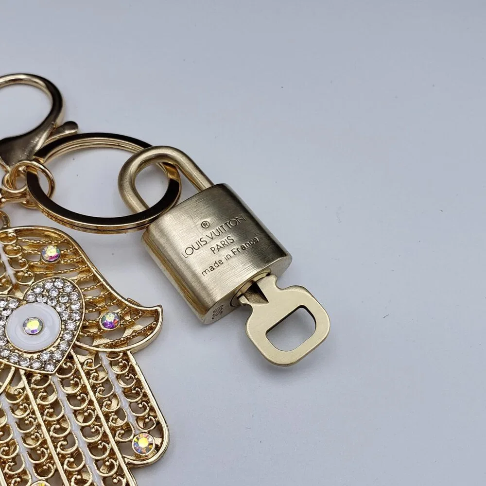 LV Gold Padlock & Key 🔒 Authentic Louis Vuitton Bag Unbranded Evil Eye Charm_9